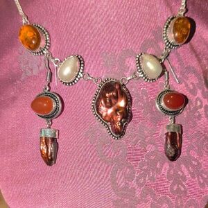 A570 ♨️ 5 For $30 ♨️ Biwa Pearl Necklace & Pierced Earrings In 925 Silver